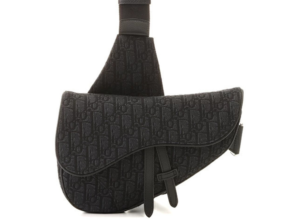 Christian Dior Oblique Saddle Bag Black Canvas Calfskin Jacquard